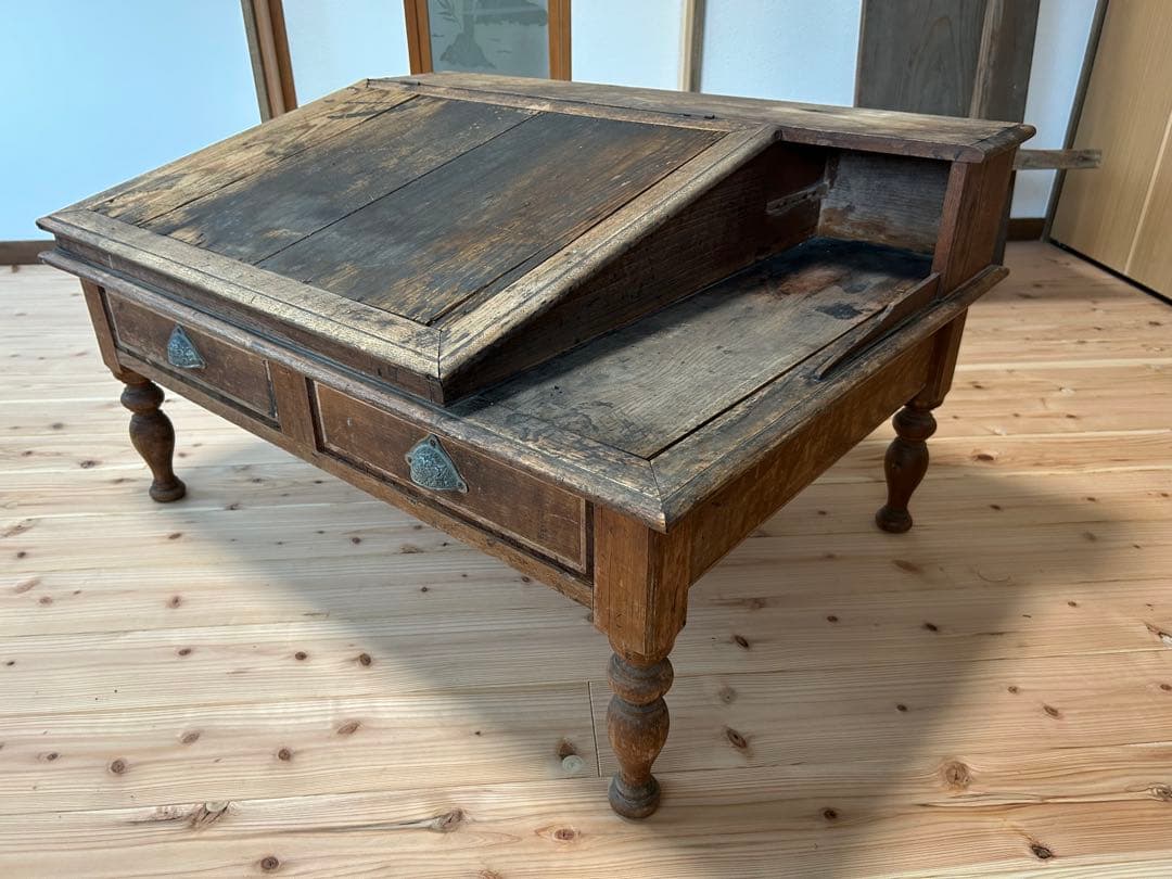 木製　番台机　文机　昭和レトロ　アンティーク　ビンテージ　古道具　引き出し付き