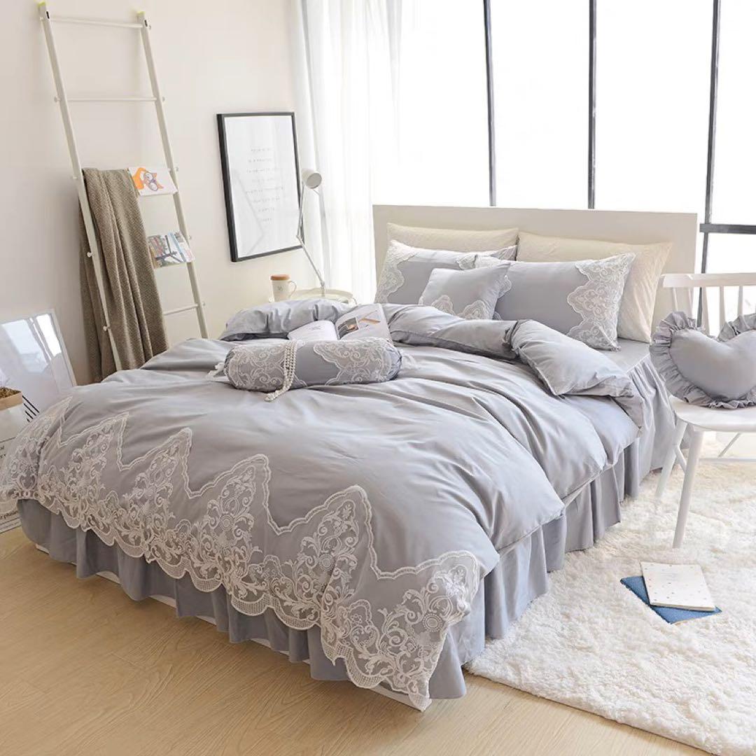 レース装飾 セミダブル カバー・シーツセット