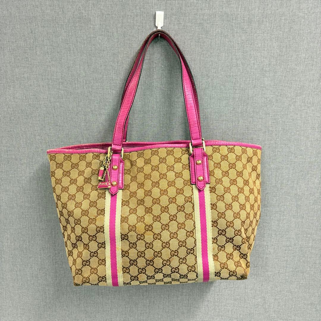 GUCCI グッチ GGキャンバス トートバッグ ハンドバッグ ピンク レザー