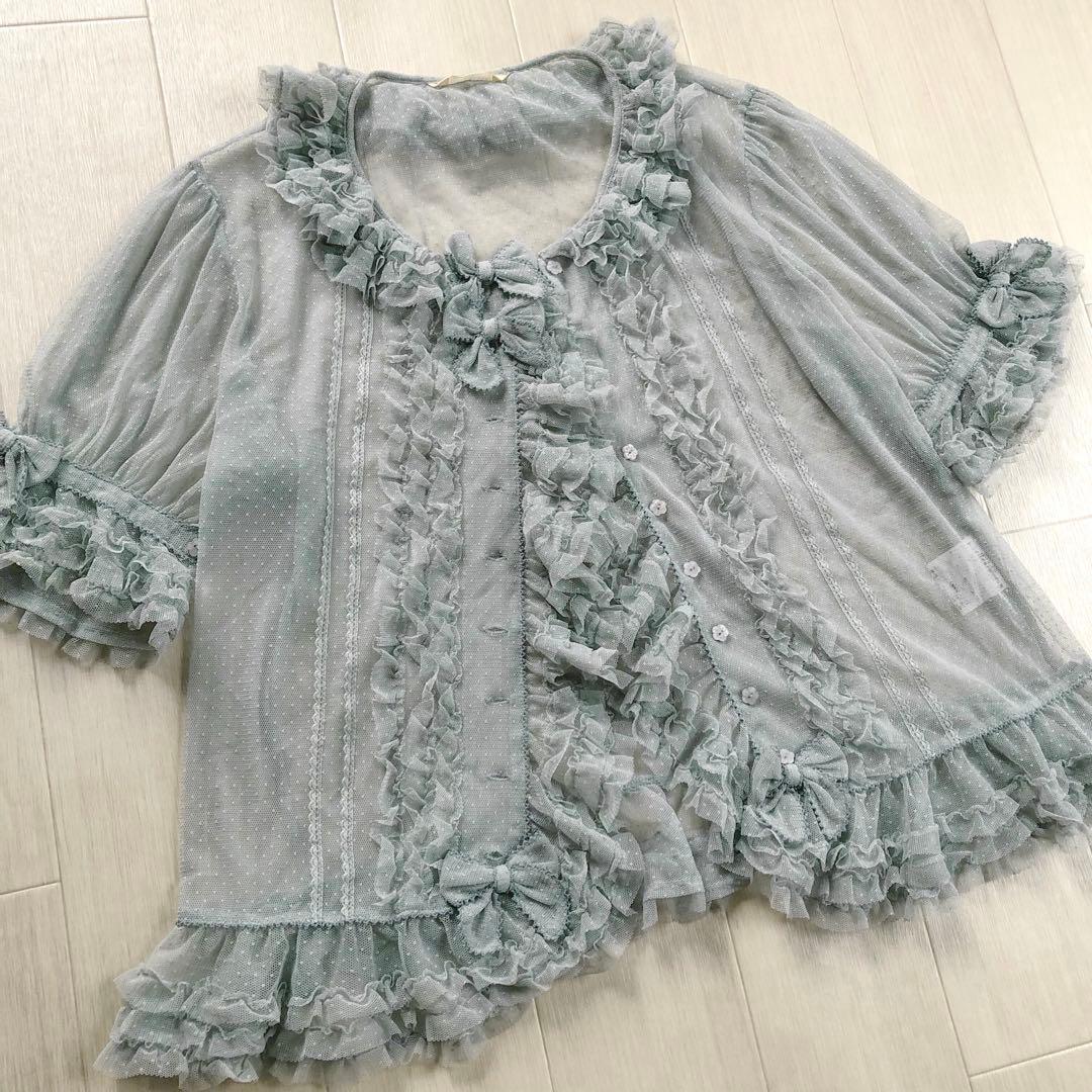 ピンクハウス ドットチュール フリル リボン 豪華 ブラウス