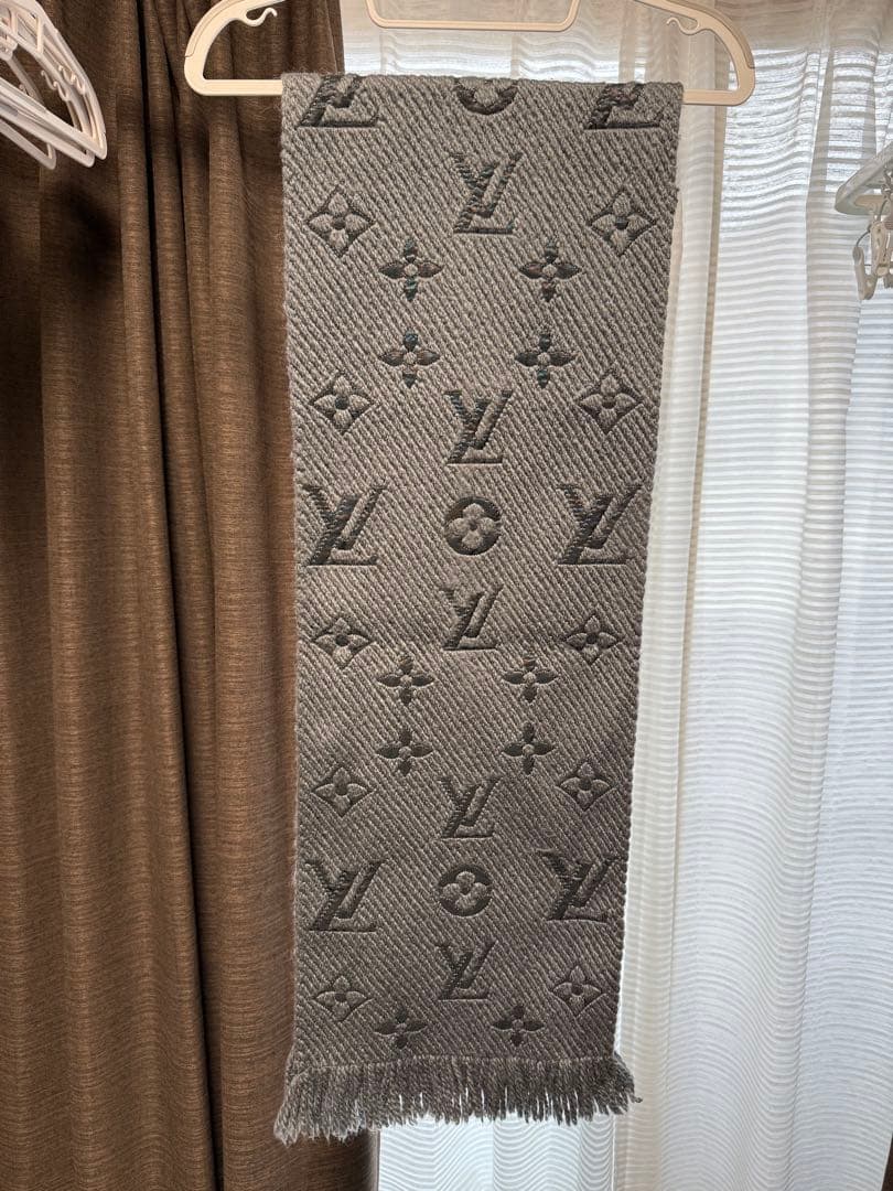 ルイヴィトン マフラー エシャルプ ロゴマニア グレー ウール シルク