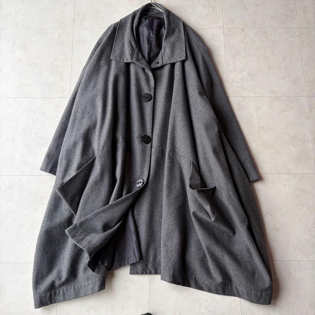 美品✨アートミックス 萌 変形 ビッグシルエット ウールコート グレー O/S