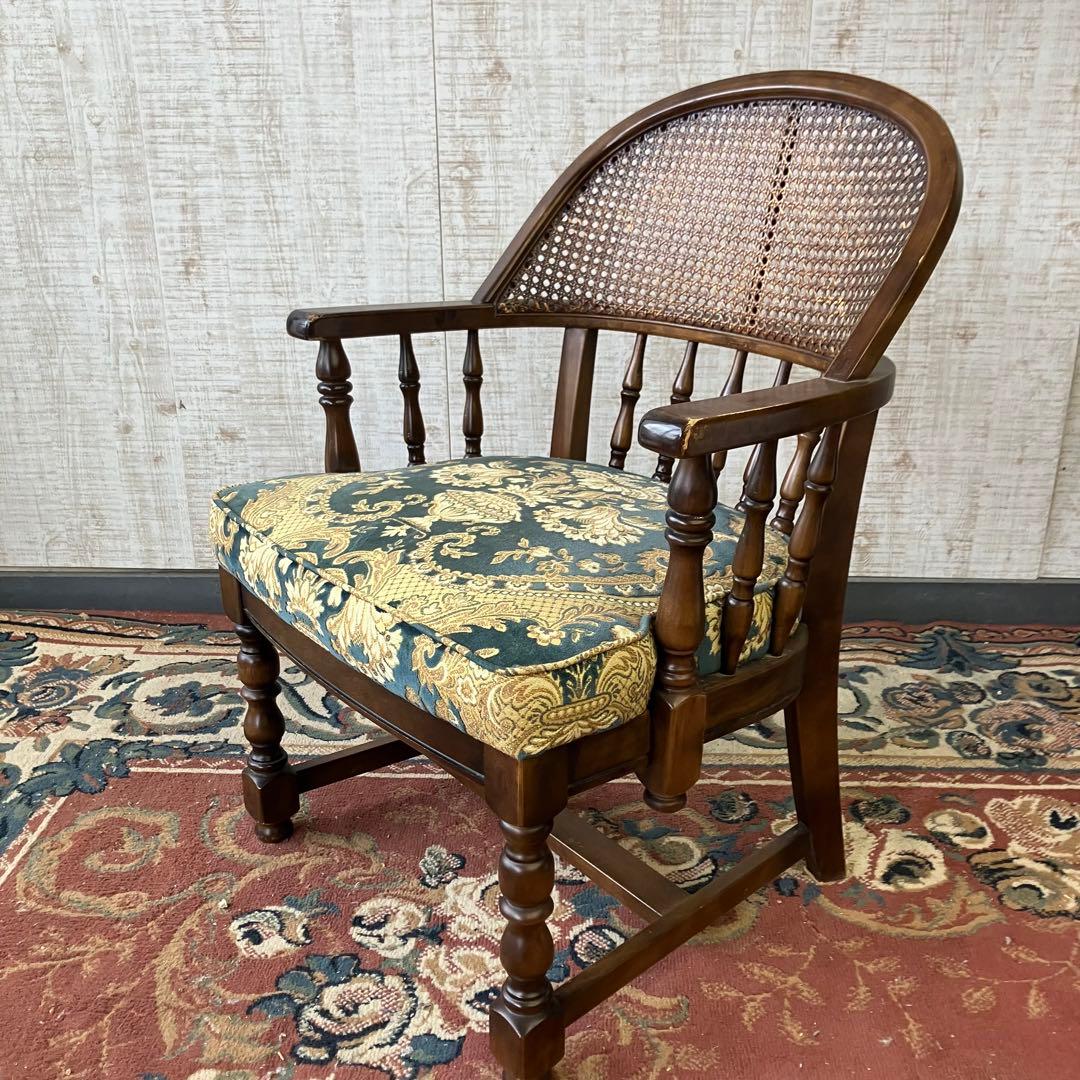 ③ オールドカリモク コロニアル 花柄 ベロア アームチェア ダイニングチェア