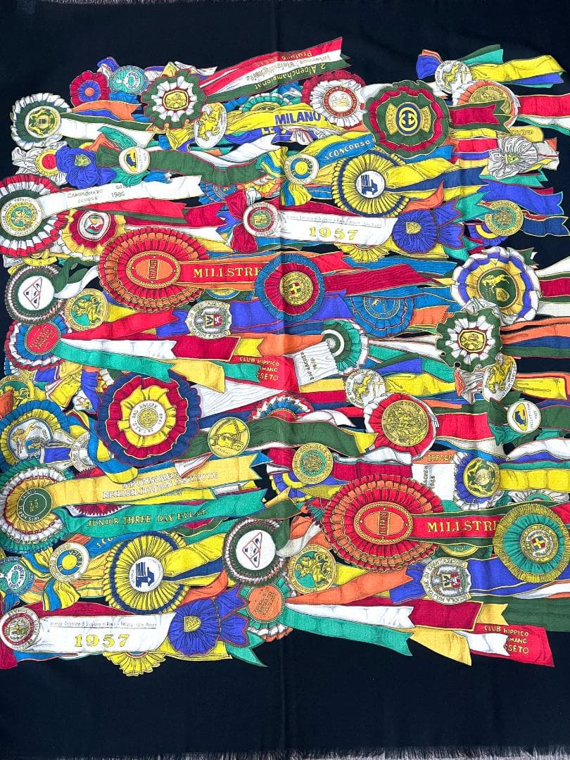 美品　GUCCI グッチ イタリア製 大判ストール ロゼット リボン柄 ブラック