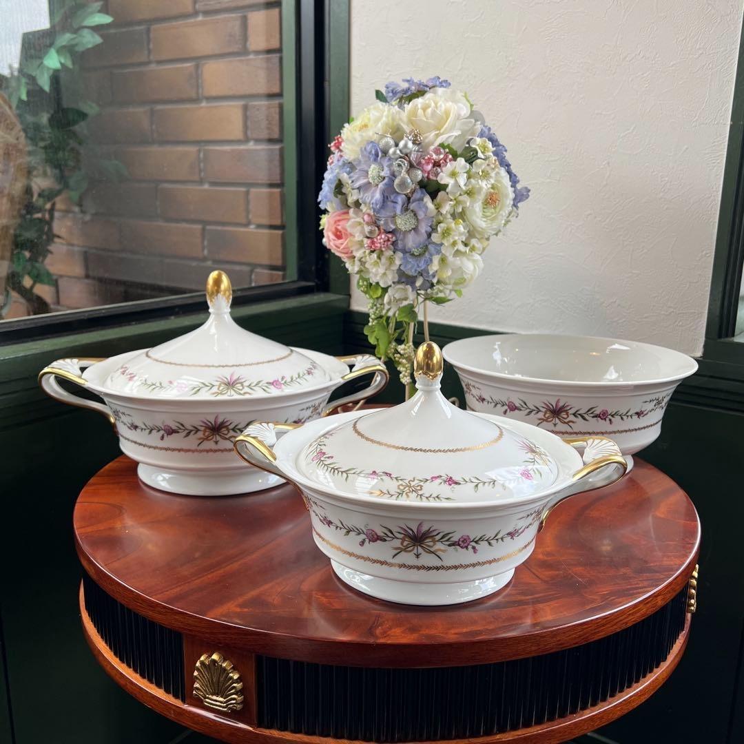 k063 フランス レイノー社製 チュリーン2個・サラダボウル リモージュ磁器