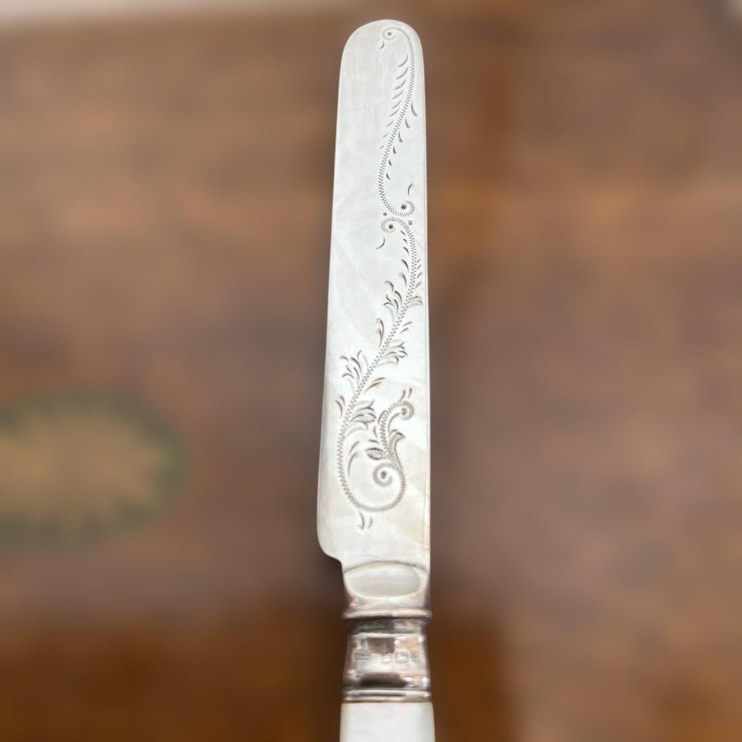 【白蝶貝 / 純銀継手】507ｇビクトリアン デザートナイフ＆フォーク12本