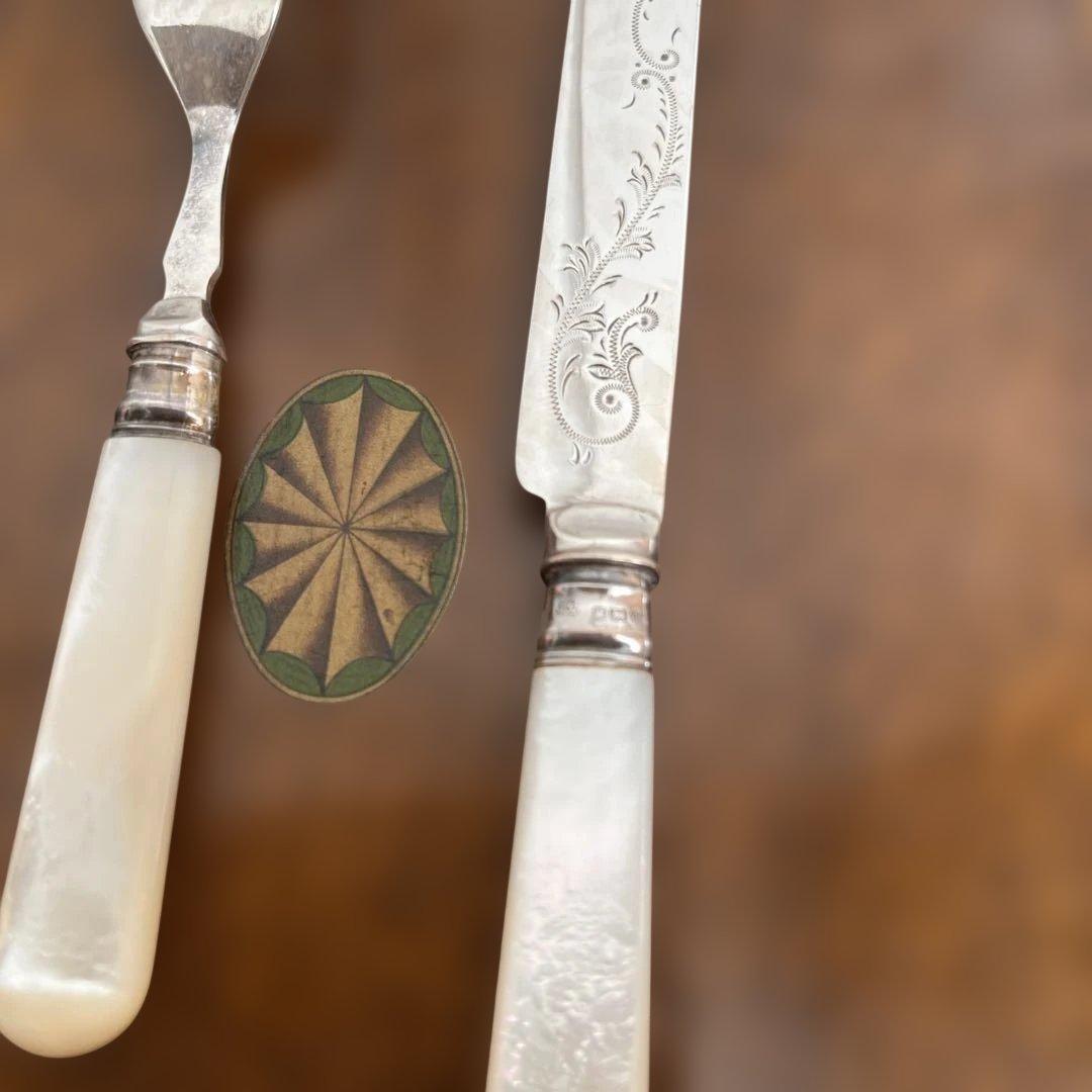 【白蝶貝 / 純銀継手】507ｇビクトリアン デザートナイフ＆フォーク12本