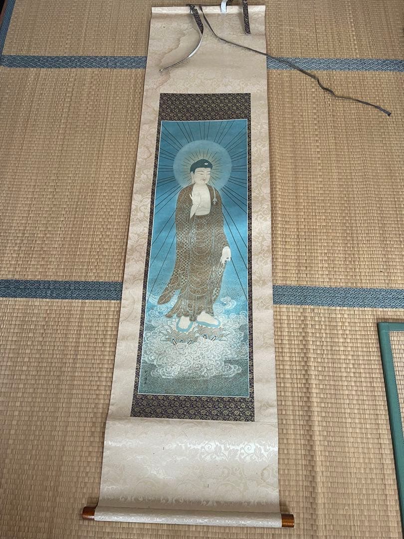 仏像 掛け軸 青色 金色