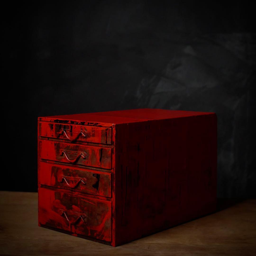 漆　アート　小抽斗　収納　小物入れ　黒　朱　骨董　古道具　古家具　アンティーク