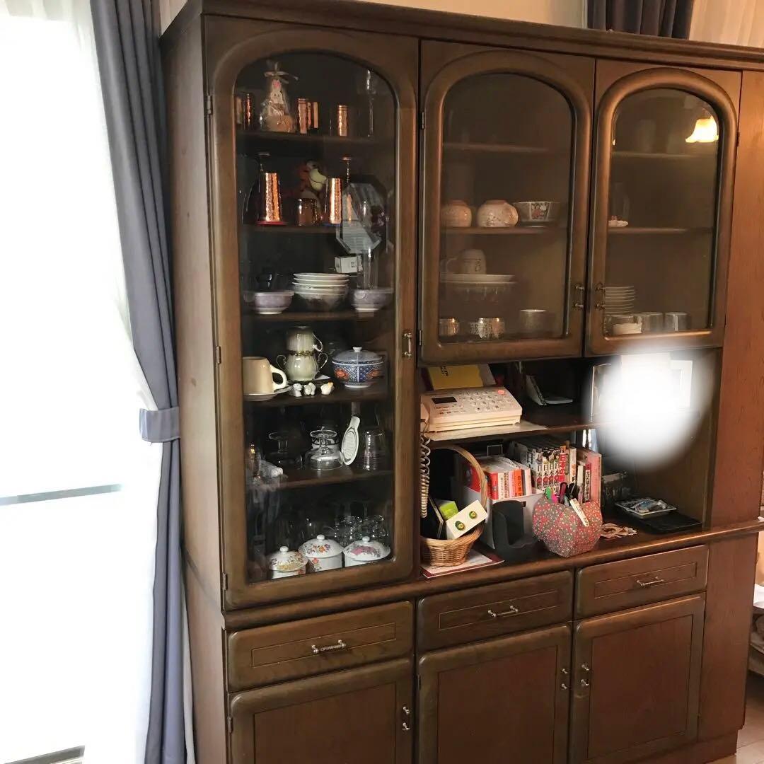 かりもく家具　飾り棚　両面タイプ　アンティーク　食器棚　収納棚　棚　ブラウン