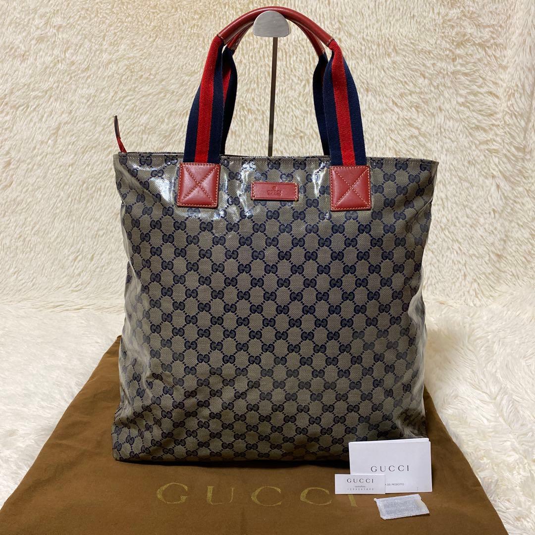 【美品】GUCCI トートバッグ GGキャンバス シェリーライン 大容量　希少