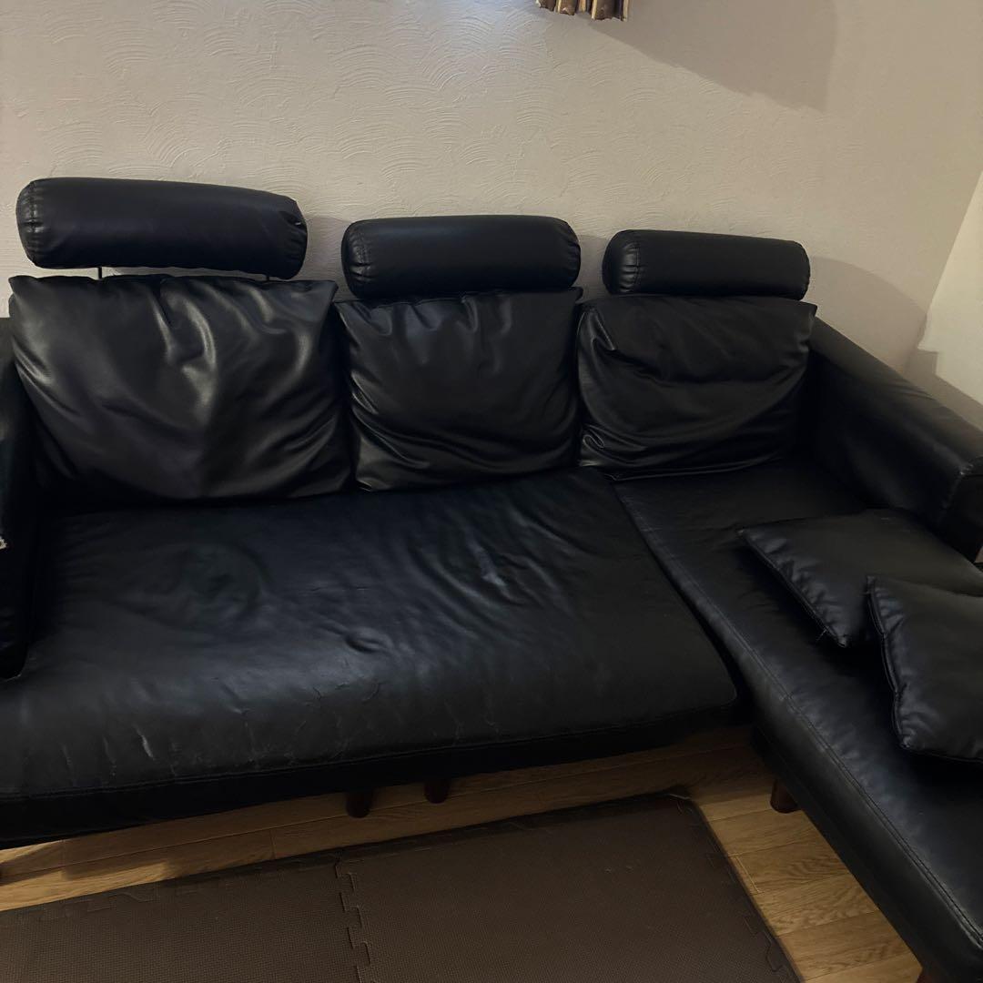 黒 レザー ソファ 2人掛け