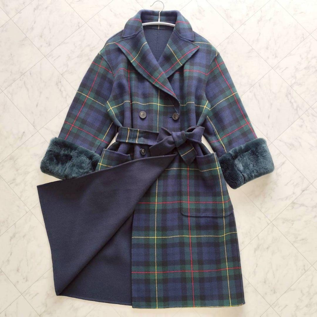 Max mara クチートアマーノ リバーシブル チェック ロング コート