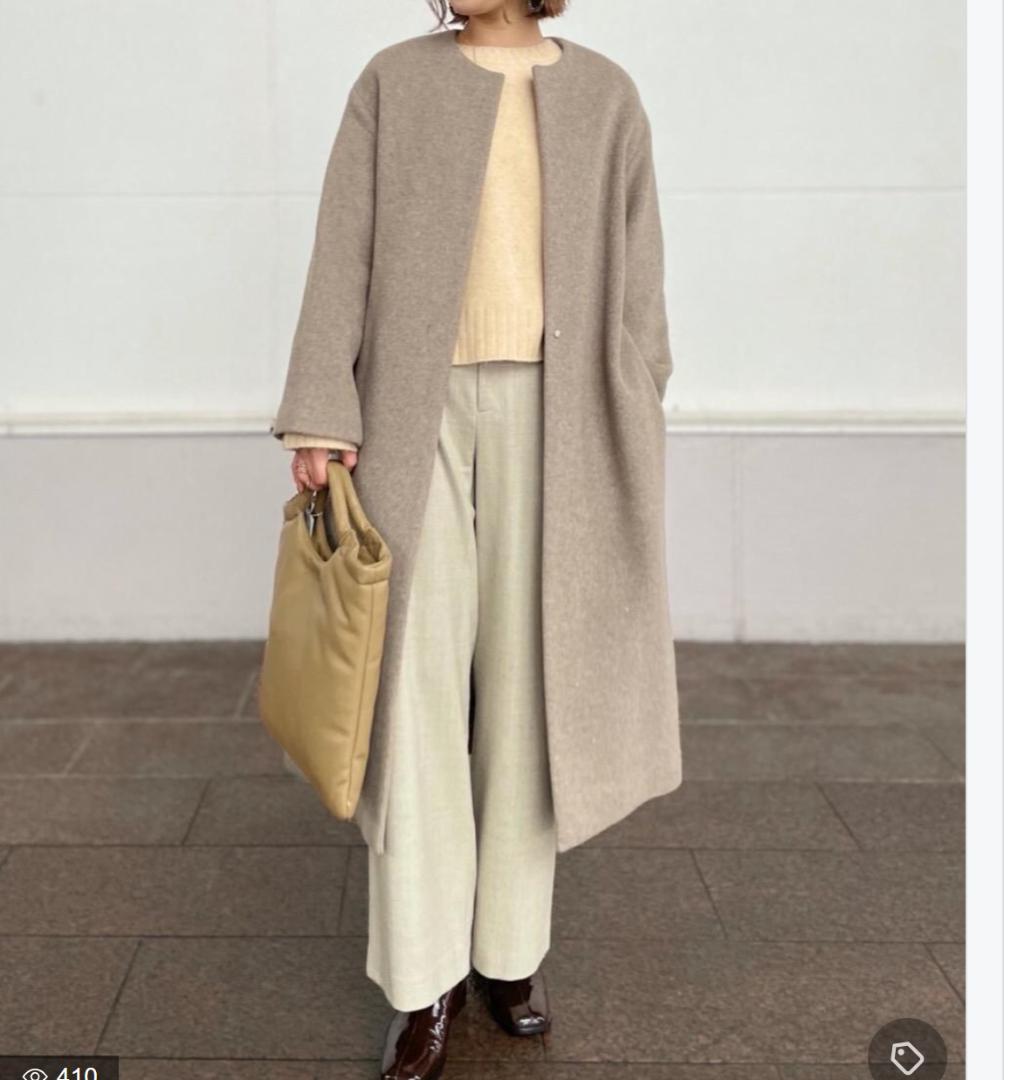 20aw Beauty & Youth ビーバー ノーカラー ロング コート M