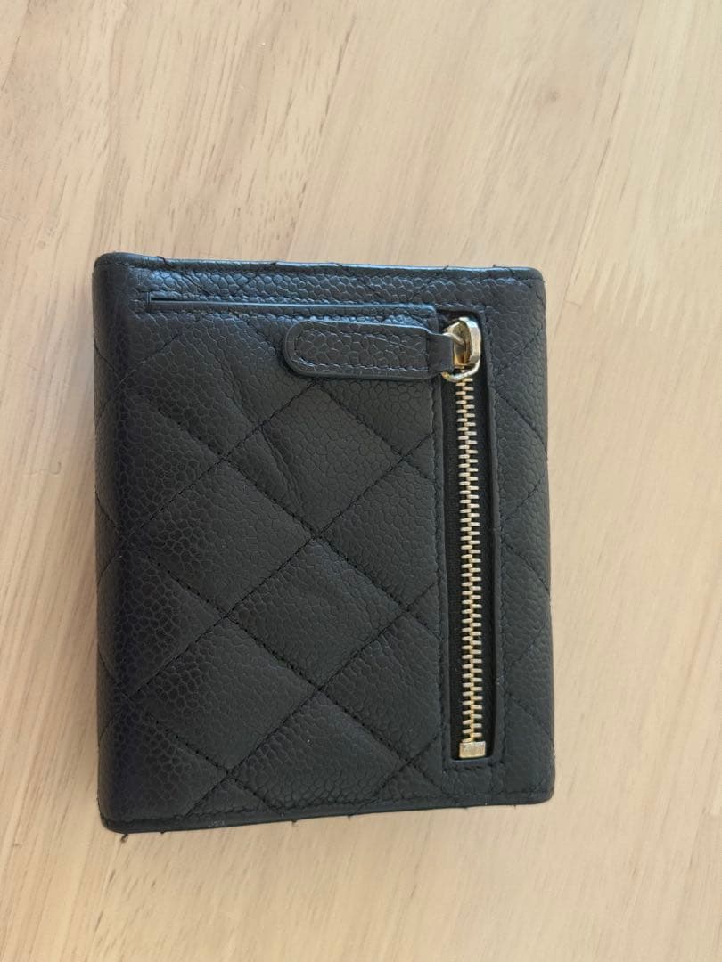 最終値下げCHANELシャネル ブラック三つ折り財布 キャビアスキンキルティング