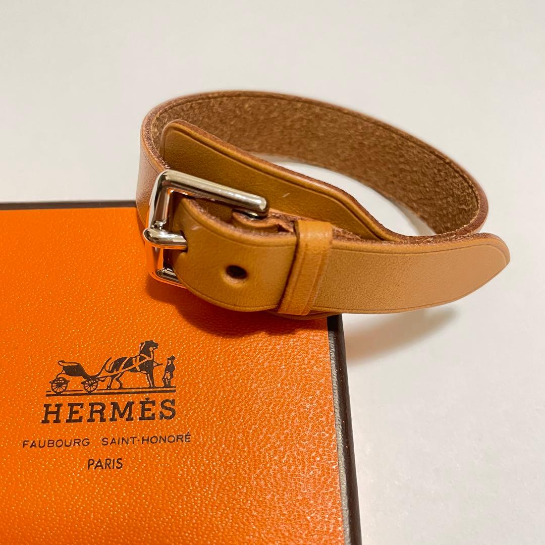 極美品✨エルメス シルバー金具 ベルト レザー ブレスレット バングル
