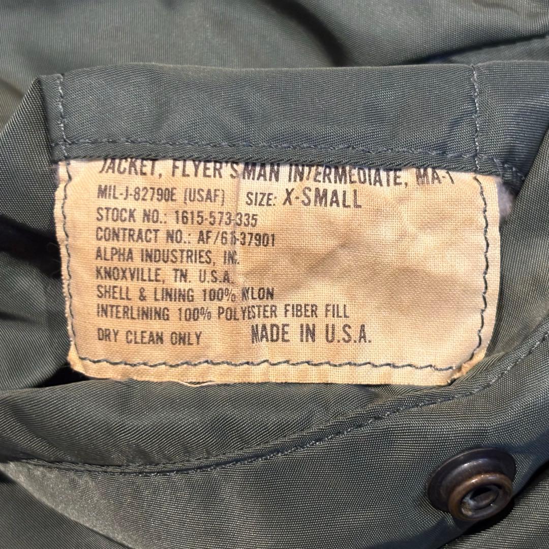 80s MA-1 米軍実物MIL-J-82790E ALPHA IDEAL XS