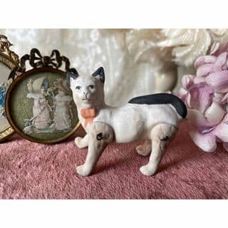 陶器製 白黒猫 置物 約10cm