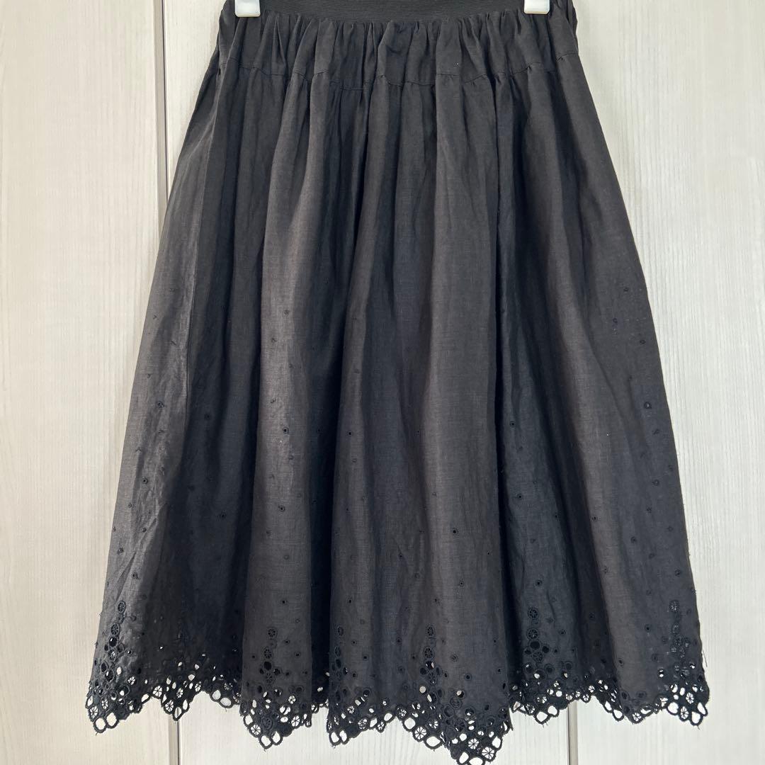 リゼッタ　ロシェル　リネン　カットワークレーススカート ブラック(ノワール)
