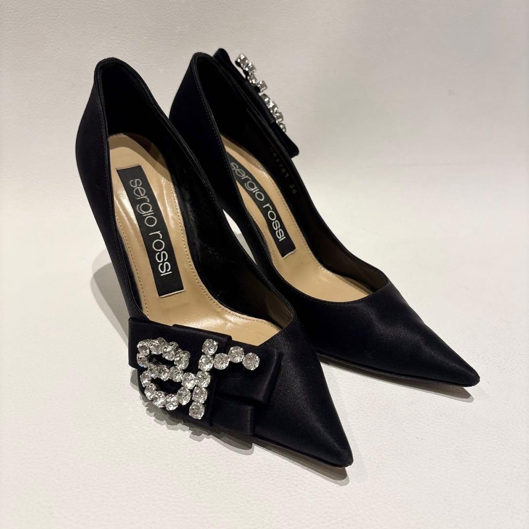 セルジオロッシ sr Twentyコレクション サテン パンプス ビジュー 黒