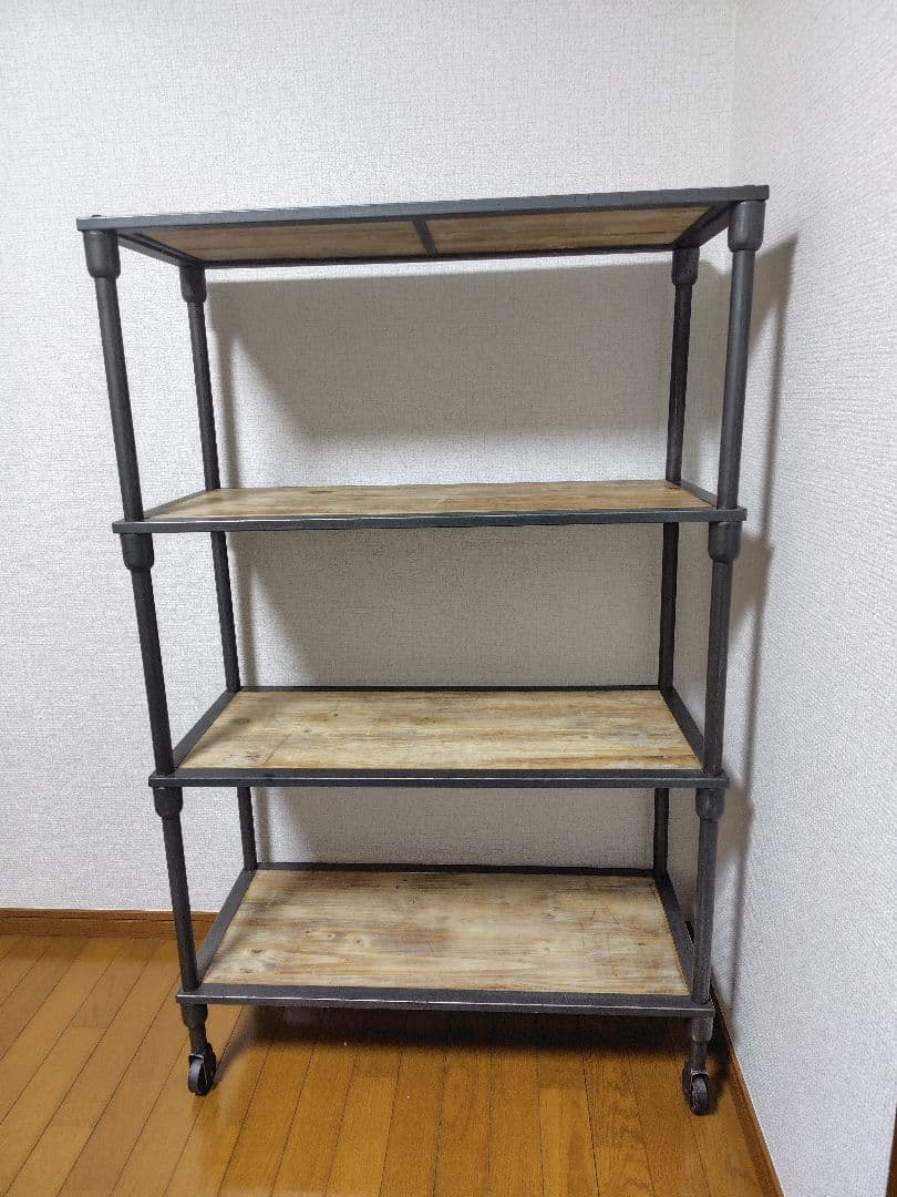 アメリカ　家具　シェルフ　4段　キャスター付き　アメカジ　インダストリアル