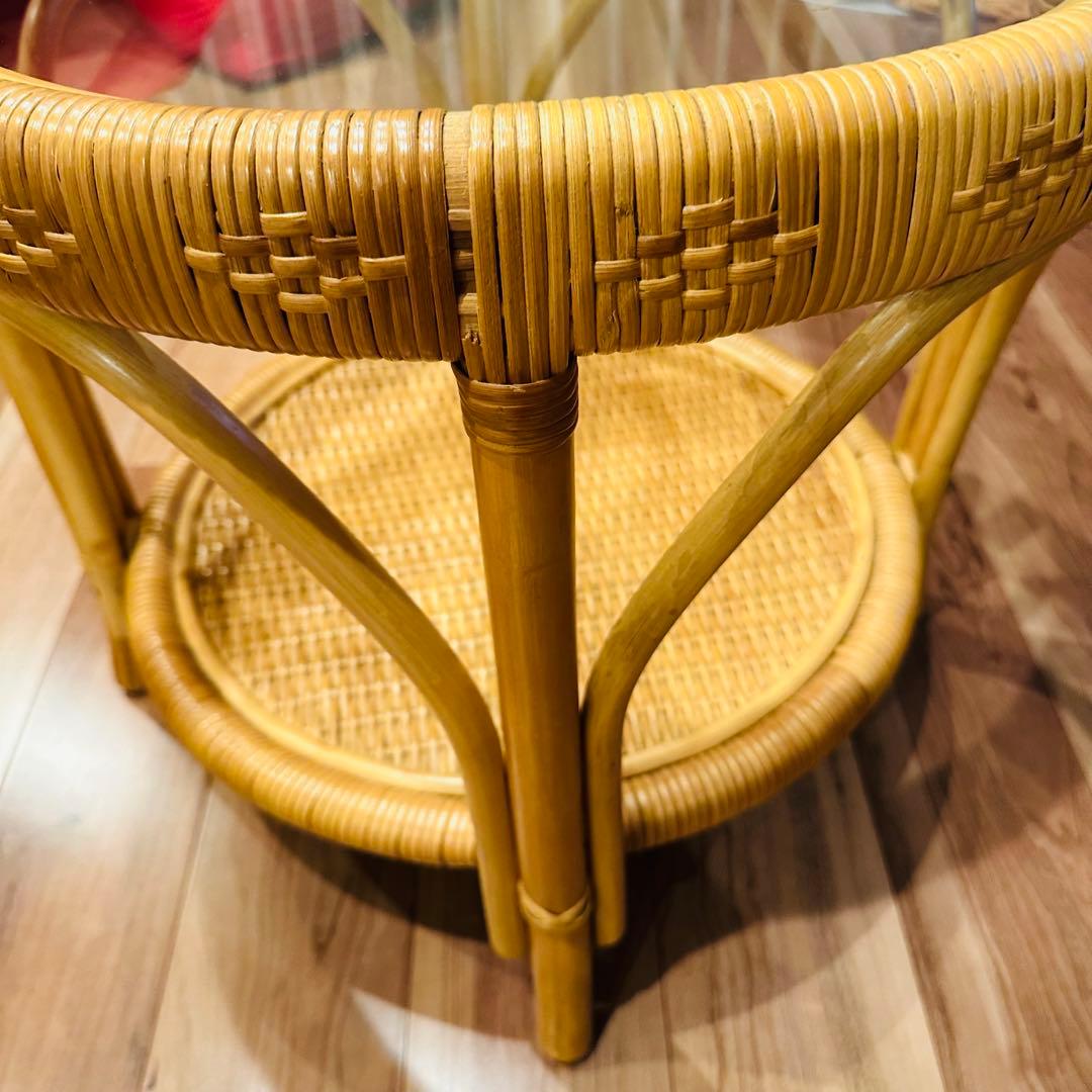 momo サイドテーブル ラタン 円形 ローテーブル レトロ アンテーク