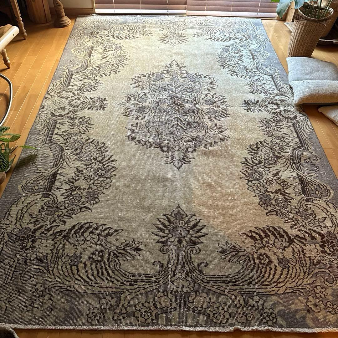 超大判165×265メダリオン　ベージュ×グレイ　トルコヴィンテージラグ