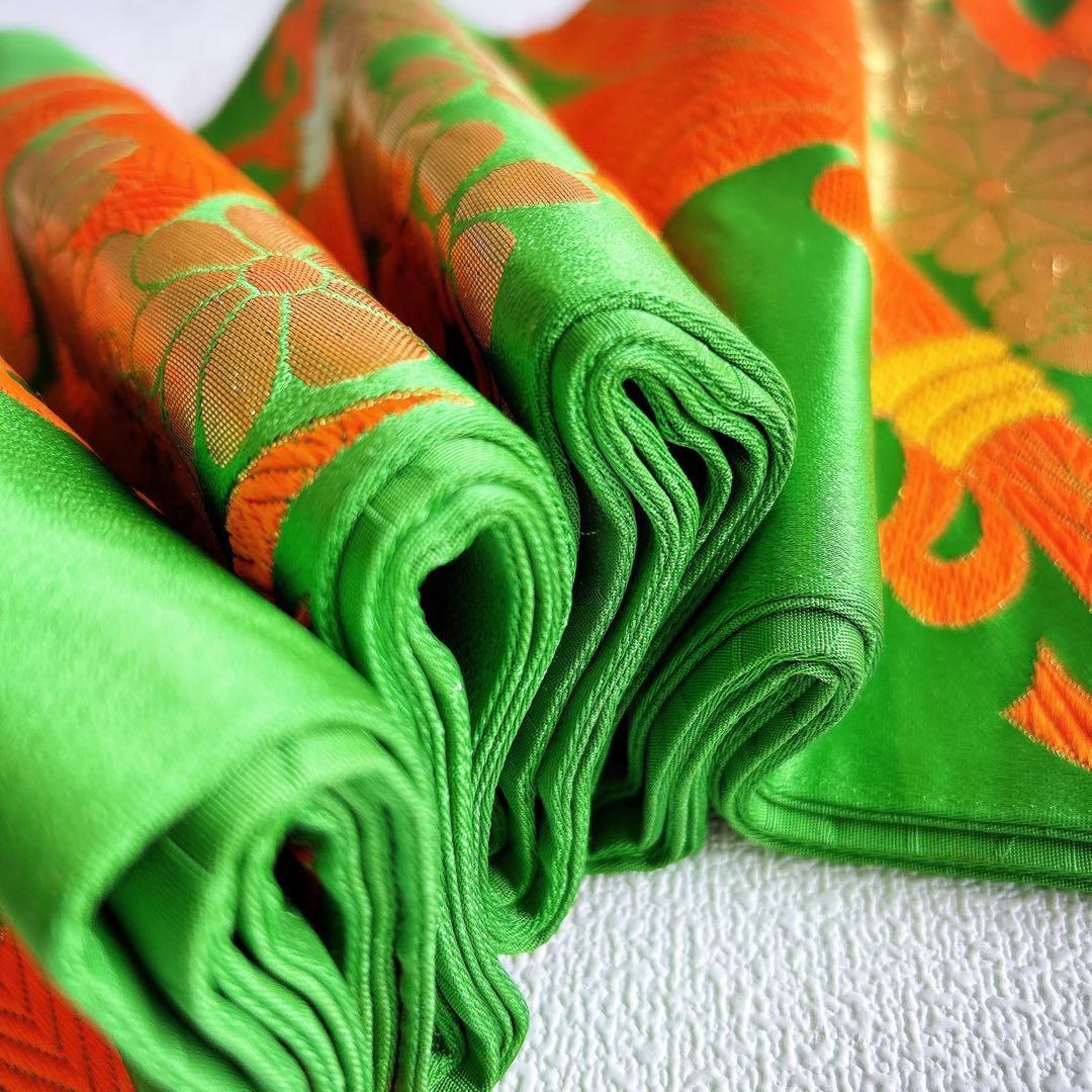 セット　七五三　7歳女の子　長着＆袋帯＆袖なし長襦袢＆小物　レモン色×黄緑　のし