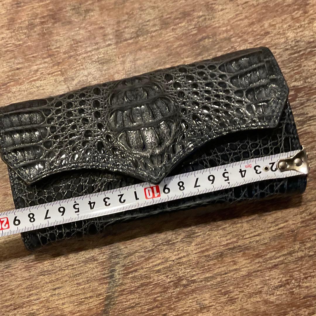 美品！マッドモンキー ワニ革 カイマン 財布 長財布 二つ折りクロコ ネイビー