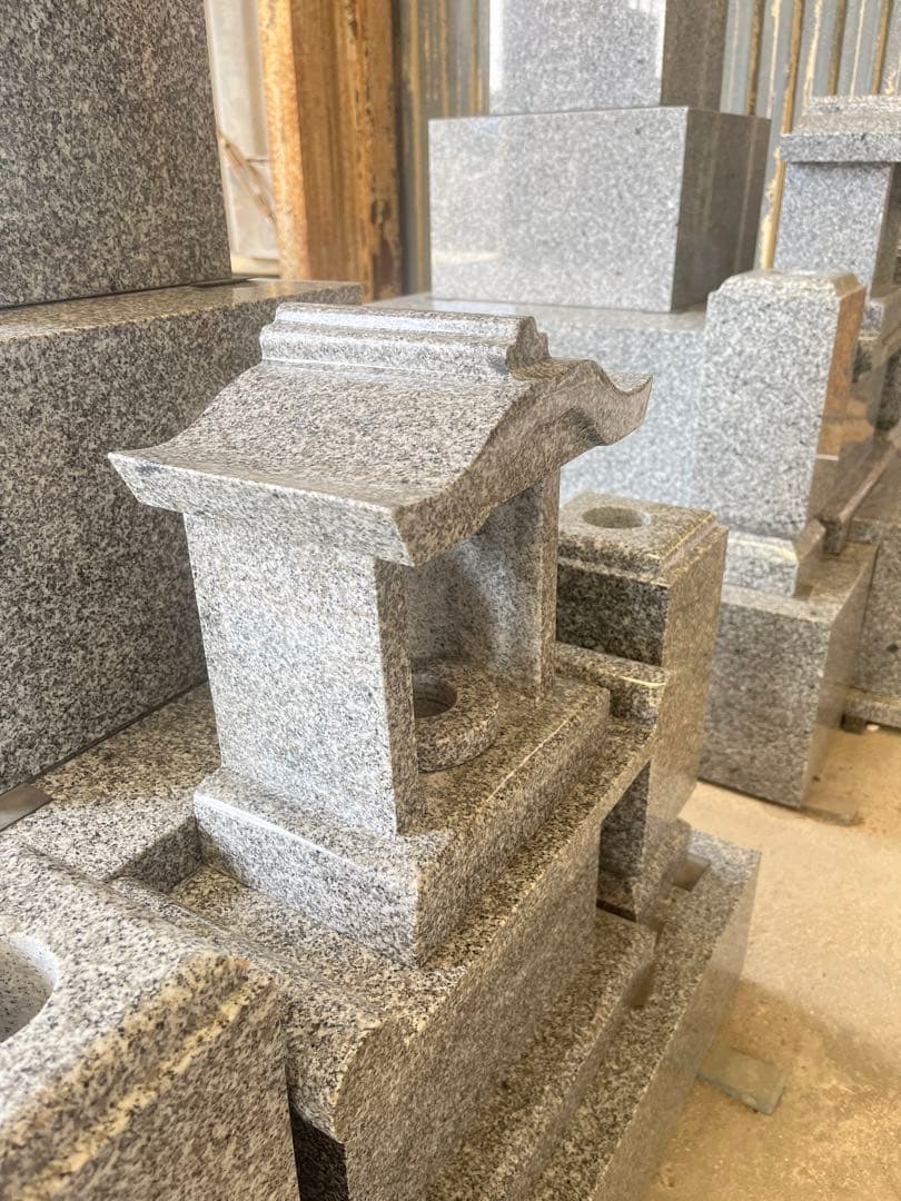 国産　大島石　角型香炉セット　お墓参り