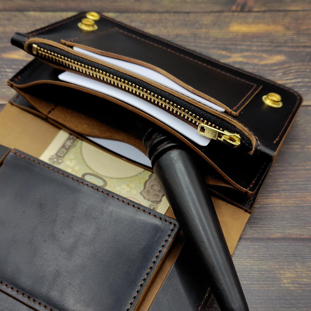 ミドルトラッカーウォレット ホースバット 本革 茶芯ブラック