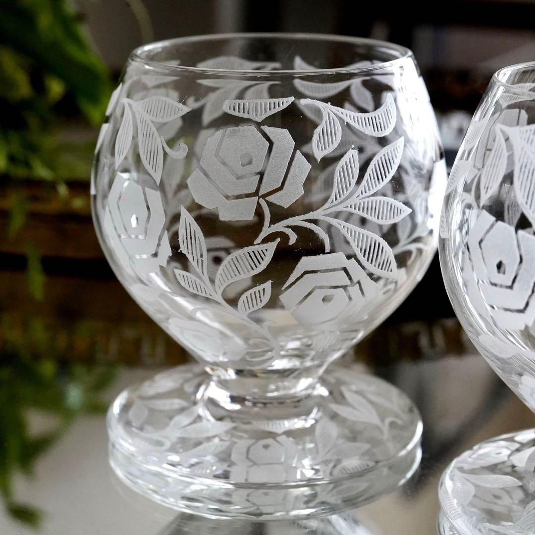 美品オールドバカラBACCARAT★フォントネ ローズ ワイングラス★ペア希少