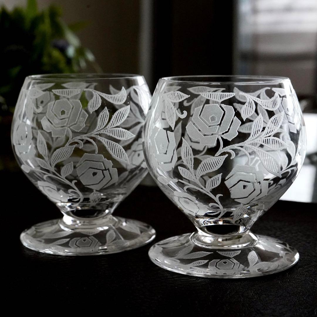 美品オールドバカラBACCARAT★フォントネ ローズ ワイングラス★ペア希少