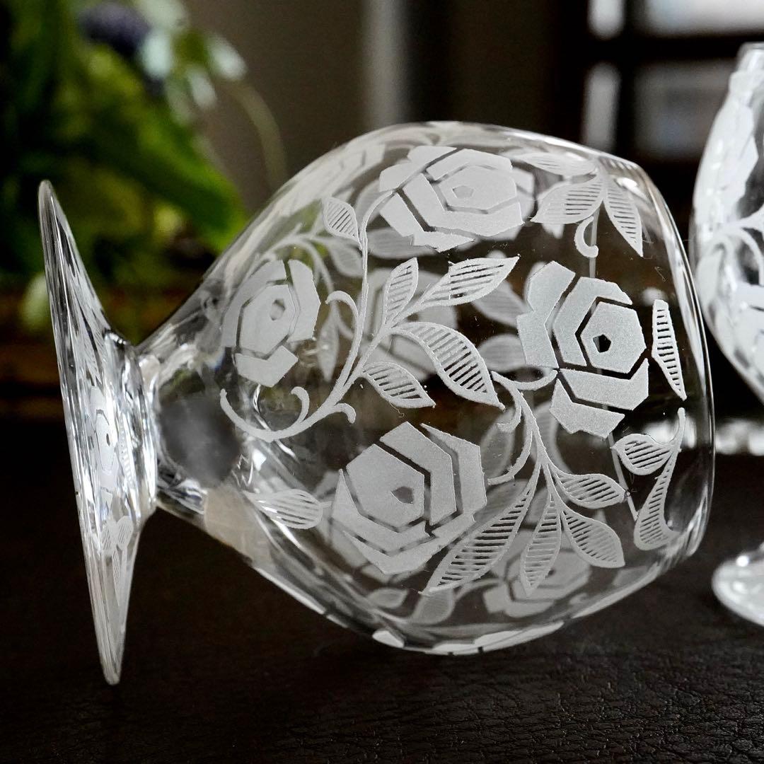 美品オールドバカラBACCARAT★フォントネ ローズ ワイングラス★ペア希少