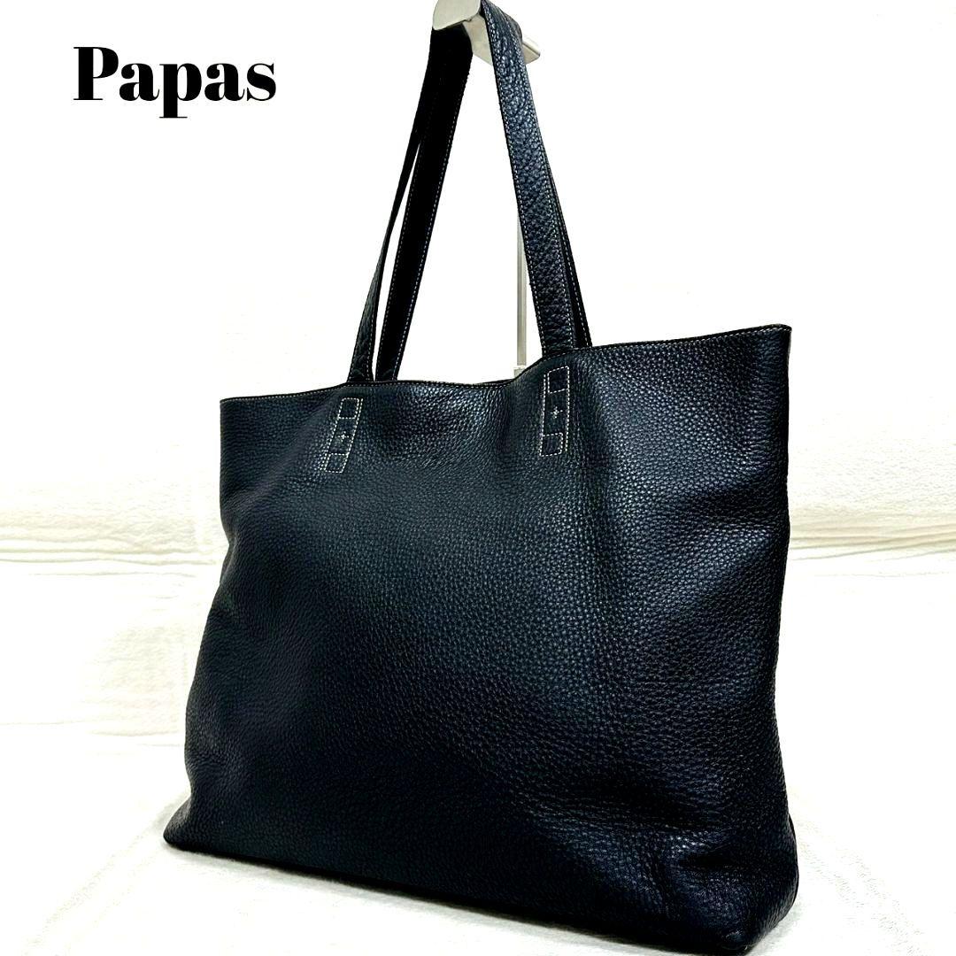 パパス トートバッグ ビジネスバッグ オールレザー シボ革 肩掛け A4可 濃紺