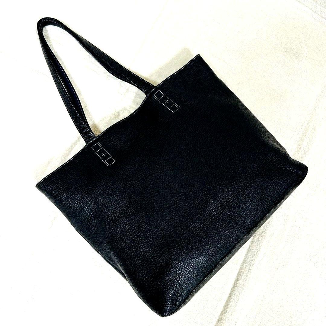 パパス トートバッグ ビジネスバッグ オールレザー シボ革 肩掛け A4可 濃紺