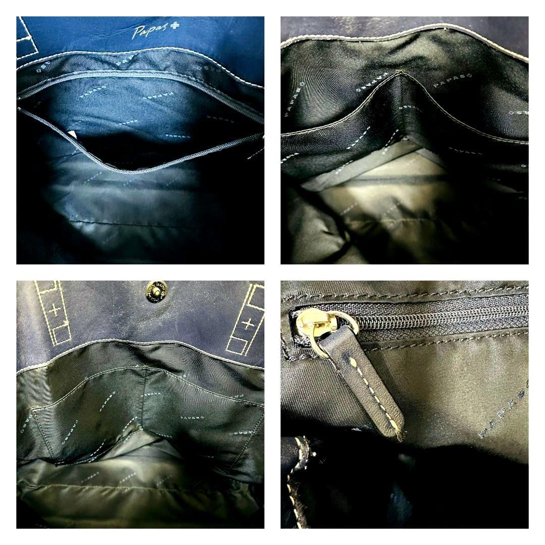 パパス トートバッグ ビジネスバッグ オールレザー シボ革 肩掛け A4可 濃紺