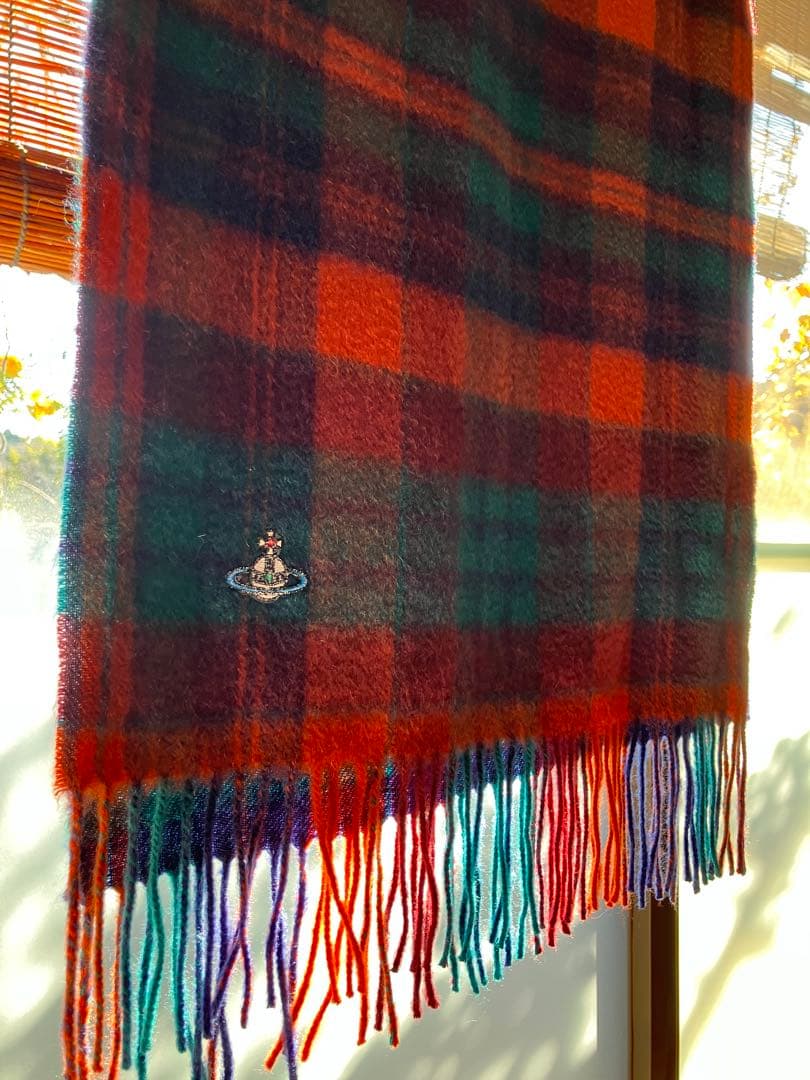 【レア】ヴィヴィアンウエストウッド　マフラー　カシミヤ100% チェック柄オーブ