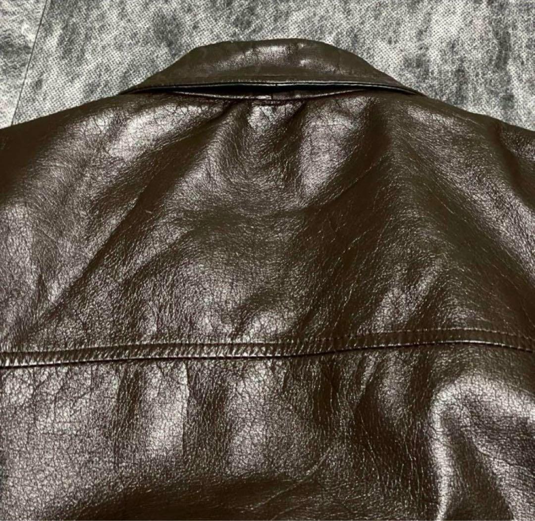 ヴィンテージ レザージャケット ダークブラウン　牛革　短丈