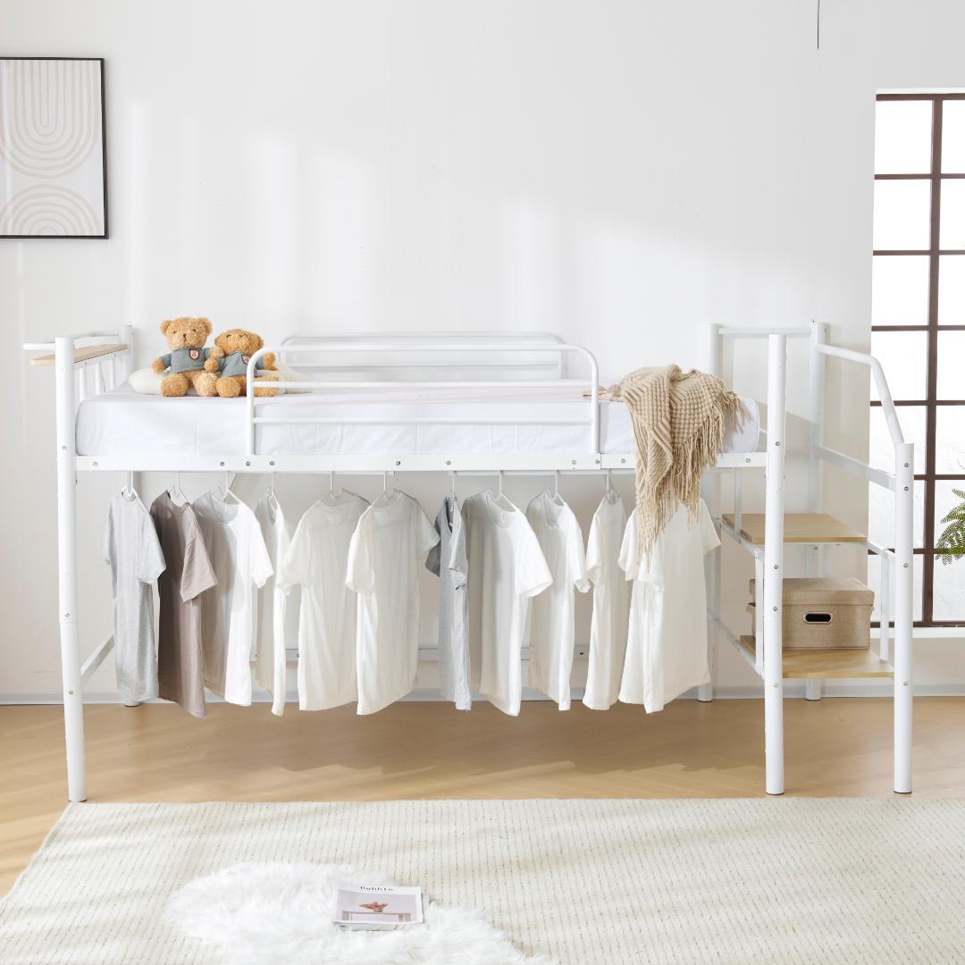 ロフトベッド【パイプ床板・SDセミダブル】 北欧風 大人 一人暮らしWHITE