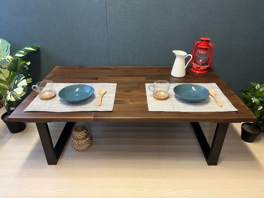 【送料無料】 ローテーブル 長方形 120cm 70cm パイン こげ茶 ロ型脚