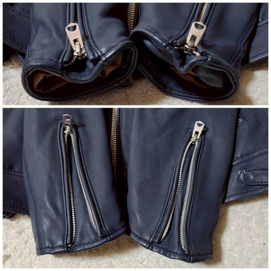 美品✨　ナノユニバース 羊革 ライダース ジャケット 紺 中綿 キルティング L