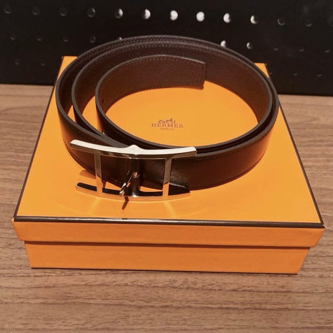 HERMES ブラウン/ブラック レザーベルト リバーシブル