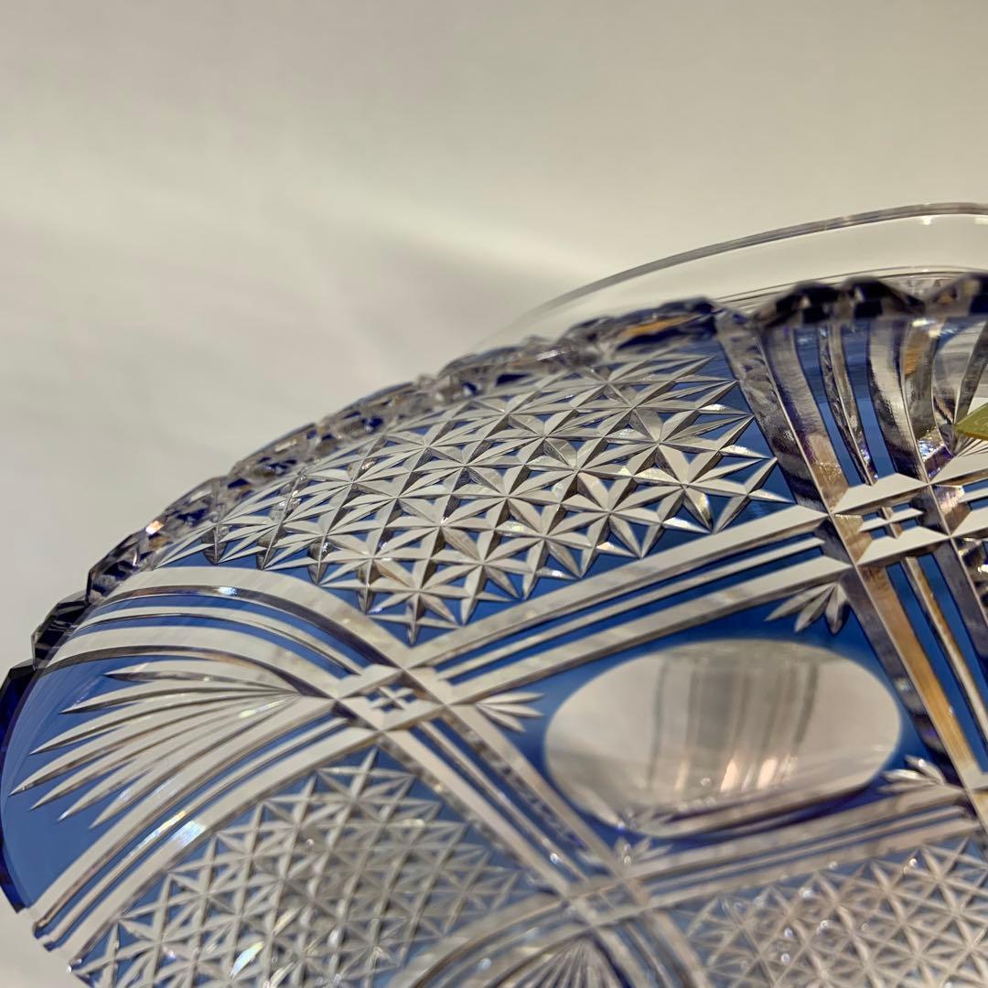 カガミクリスタル KAGAMI 江戸切子 中皿 飾り皿 青色