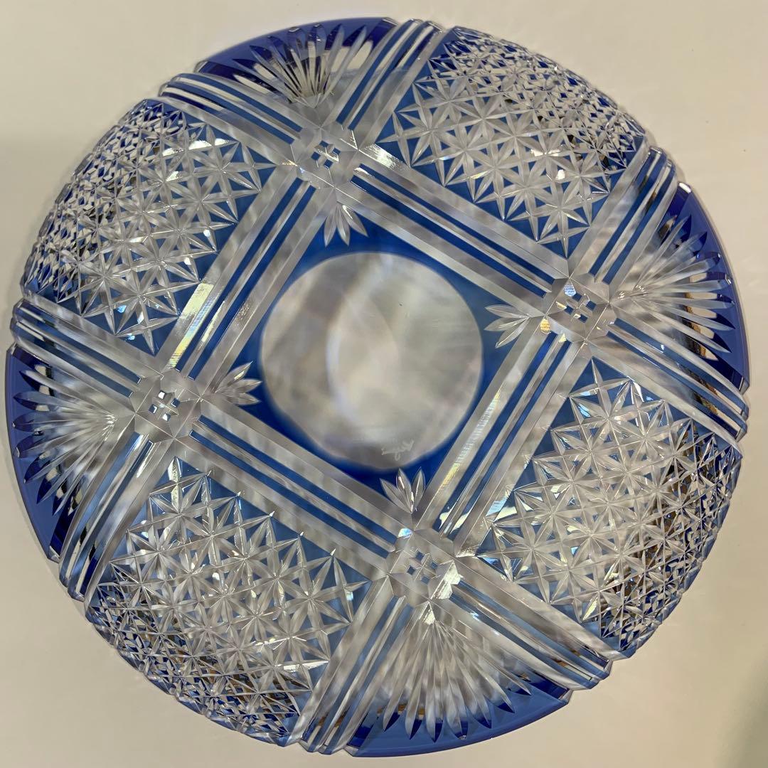 カガミクリスタル KAGAMI 江戸切子 中皿 飾り皿 青色