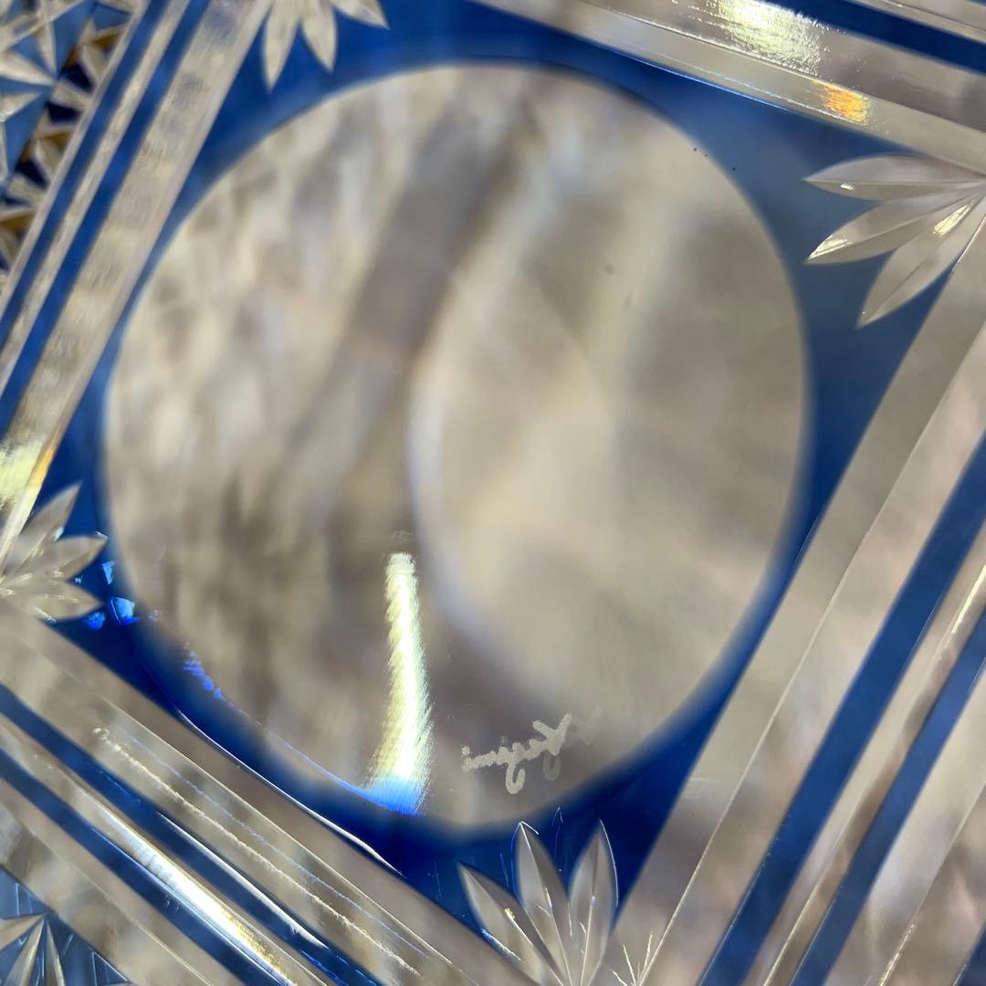 カガミクリスタル KAGAMI 江戸切子 中皿 飾り皿 青色