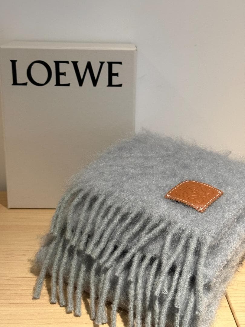 【美品】LOEWE ロエベ マフラー グレー モヘア 箱付き