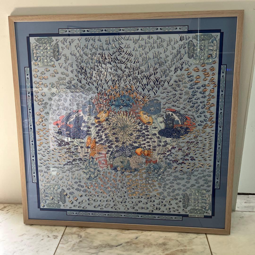 エルメス カレ90 スカーフ 額装品 大西洋の出会い デザイン アート作品