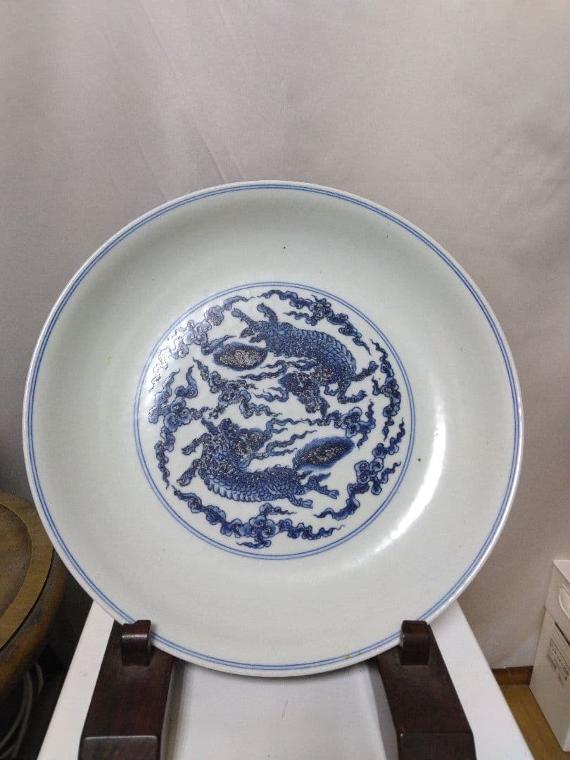 中国美術青花麒麟紋皿