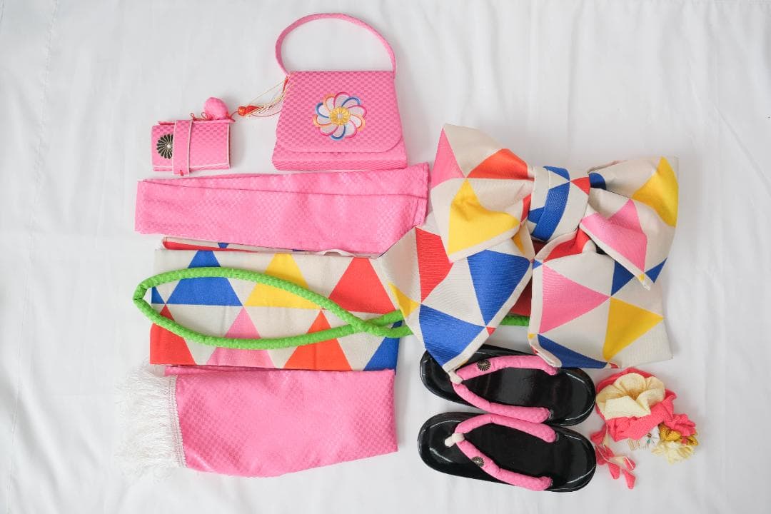 ７歳女の子　子供用着物 カラフル花柄 水色